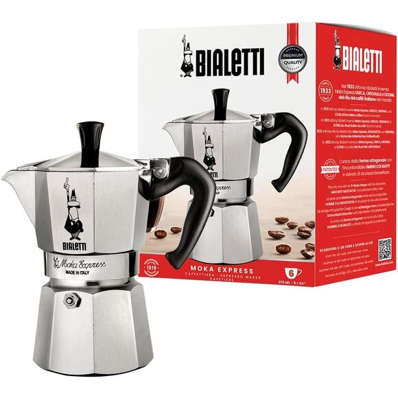Bialetti Moka Express 6-Cup Stovetop Espresso Maker | Italian Coffee Pot Silver - Picture 1 of 16